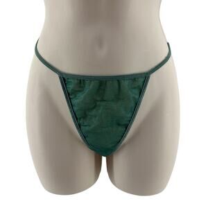 Vintage Lily of France Sheer Green Thong Panty Red Bells Applique Womens Small